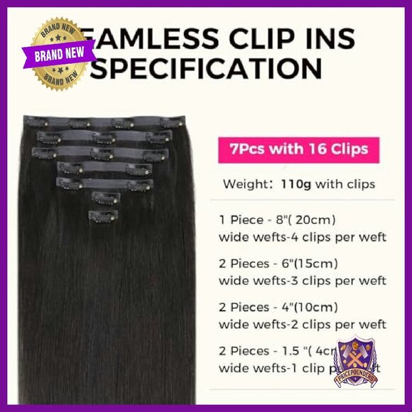 14 Inch Seamless Clip-In Human Hair Extensions 7Pcs 110g Straight main image 6
